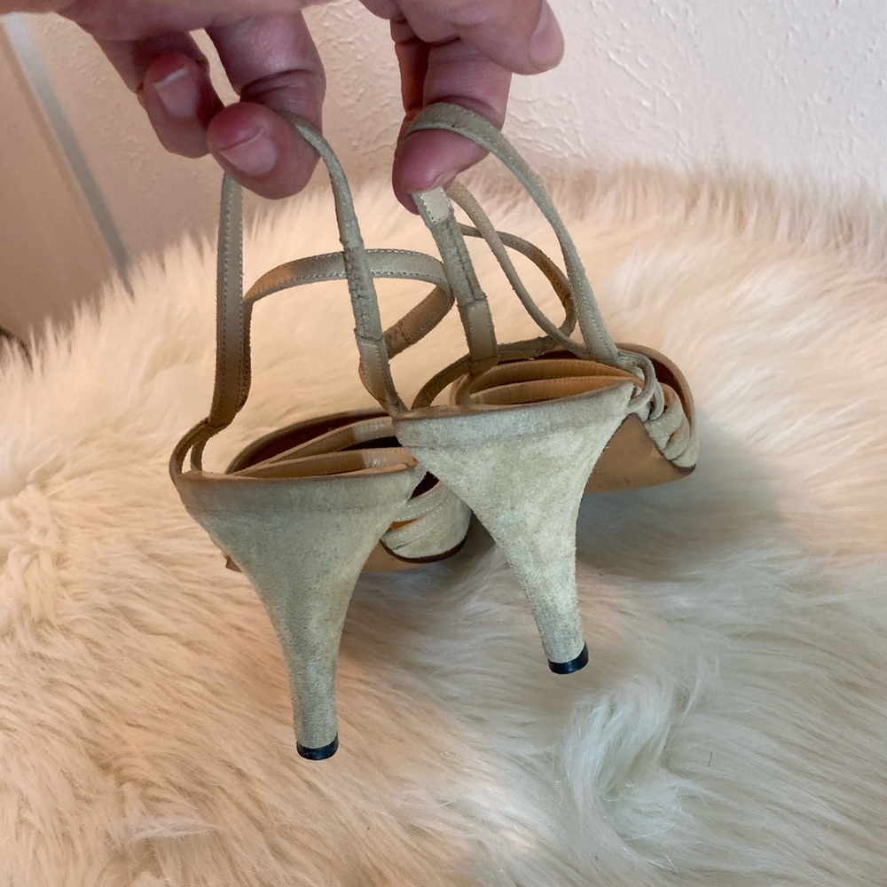 Vintage 90s Y2K Gucci Beige Suede Pointed-Toe Slingback Heels - Picture 9 of 9